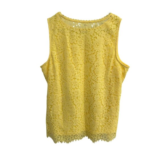 Isaac Mizrahi Live! Floral Lace Tank Top Yellow Sz Large Sleeveless Bohemian - Picture 2 of 10